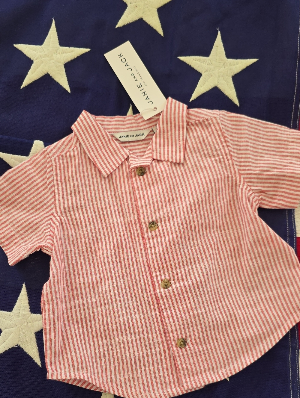 Janie and Jack Red and White Striped Button-Front Kids Shirt & Matching Shorts